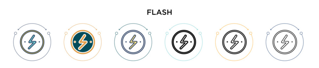 Poster - Flash icon in filled, thin line, outline and stroke style. Vector illustration of two colored and black flash vector icons designs can be used for mobile, ui, web
