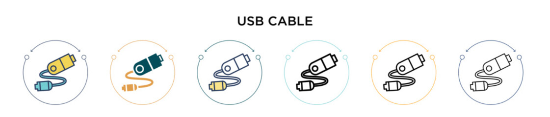 Poster - usb cable icon in filled, thin line, outline and stroke style. vector illustration of two colored an
