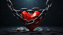 Iron Chain With Red Heart As The One The Links