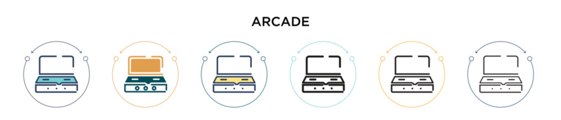 Poster - arcade icon in filled, thin line, outline and stroke style. vector illustration of two colored and b