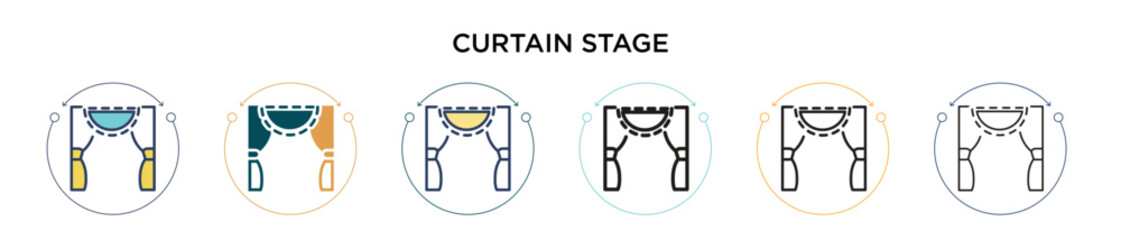 Curtain stage icon in filled, thin line, outline and stroke style. Vector illustration of two colored and black curtain stage vector icons designs can be used for mobile, ui, web