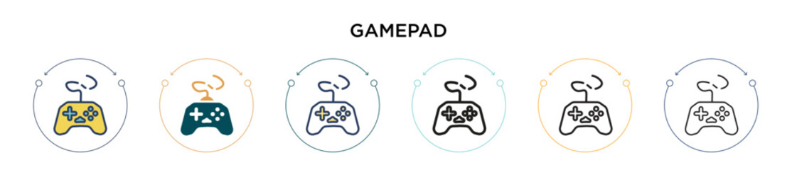 Poster - gamepad icon in filled, thin line, outline and stroke style. vector illustration of two colored and 