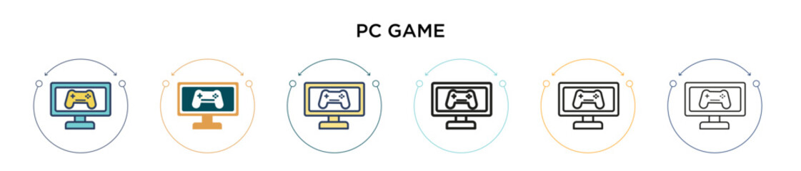 Poster - pc game icon in filled, thin line, outline and stroke style. vector illustration of two colored and 