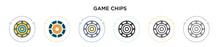 Game Chips Icon In Filled, Thin Line, Outline And Stroke Style. Vector Illustration Of Two Colored And Black Game Chips Vector Icons Designs Can Be Used For Mobile, Ui, Web