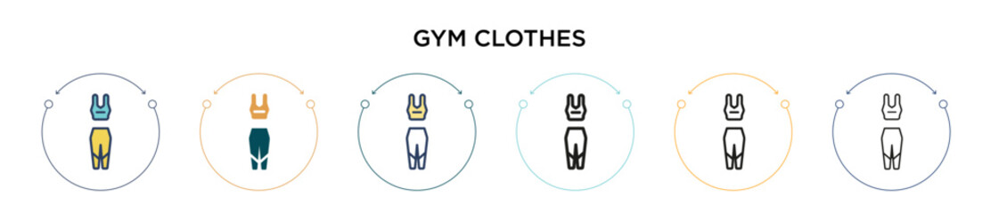 Wall Mural - Gym clothes icon in filled, thin line, outline and stroke style. Vector illustration of two colored and black gym clothes vector icons designs can be used for mobile, ui, web