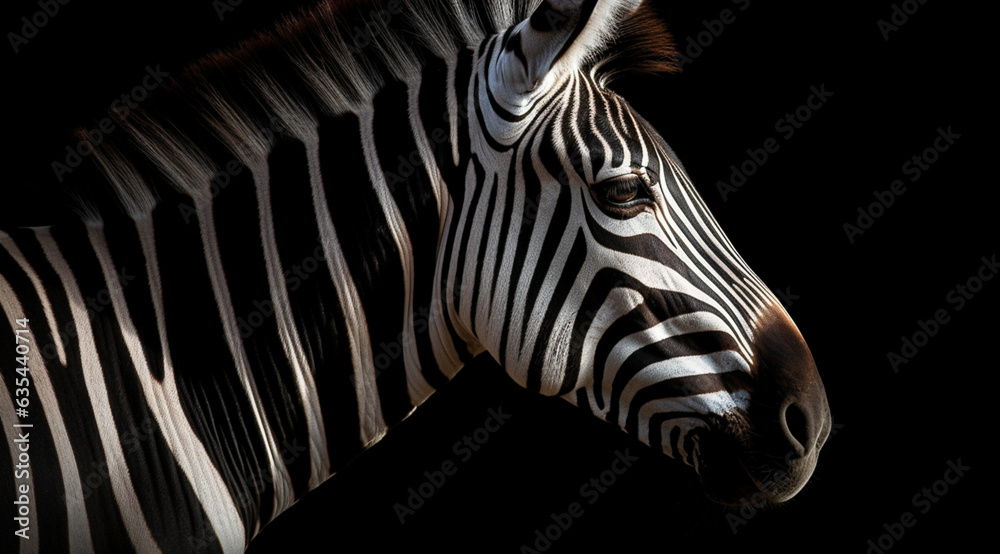 Zebra on a black background, created with Generative AI technology ...