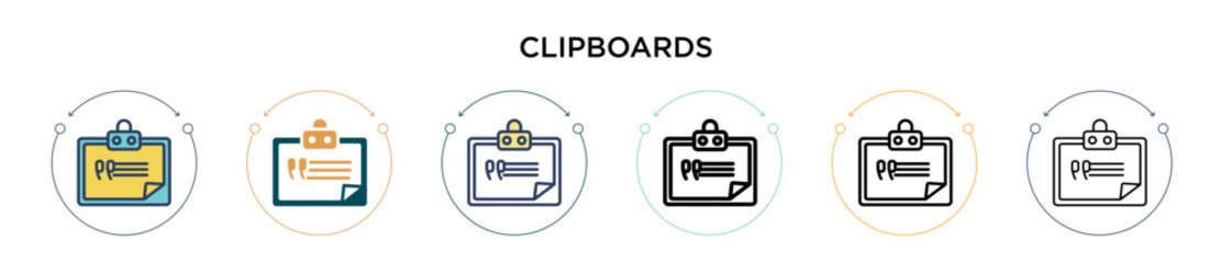 Wall Mural - clipboards icon in filled, thin line, outline and stroke style. vector illustration of two colored a