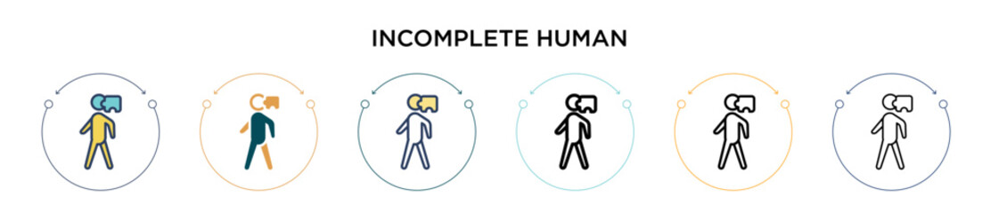 Poster - Incomplete human icon in filled, thin line, outline and stroke style. Vector illustration of two colored and black incomplete human vector icons designs can be used for mobile, ui, web