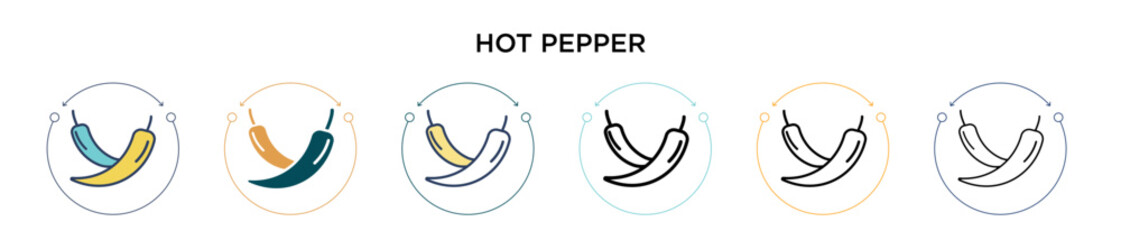 Hot pepper icon in filled, thin line, outline and stroke style. Vector illustration of two colored and black hot pepper vector icons designs can be used for mobile, ui, web