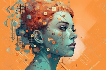 Wall Mural - Womans head abstract illustration - Generative AI.