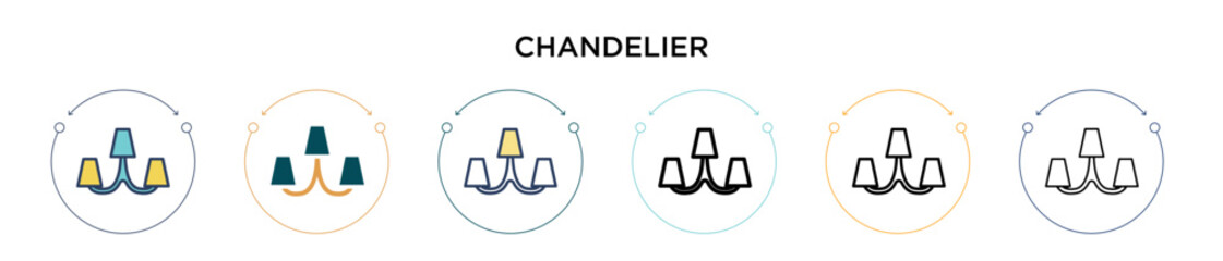 Poster - Chandelier icon in filled, thin line, outline and stroke style. Vector illustration of two colored and black chandelier vector icons designs can be used for mobile, ui, web