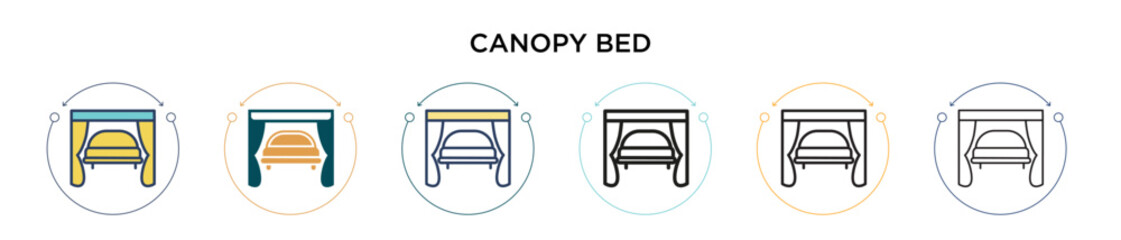 Poster - Canopy bed icon in filled, thin line, outline and stroke style. Vector illustration of two colored and black canopy bed vector icons designs can be used for mobile, ui, web