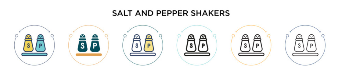 Salt and pepper shakers icon in filled, thin line, outline and stroke style. Vector illustration of two colored and black salt and pepper shakers vector icons designs can be used for mobile, ui, web