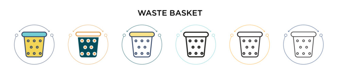 Poster - waste basket icon in filled, thin line, outline and stroke style. vector illustration of two colored