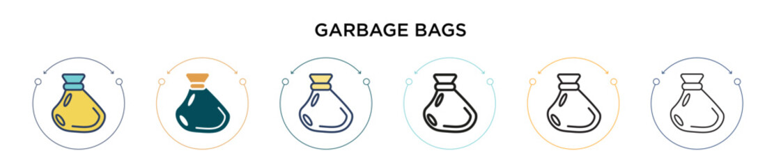 Poster - garbage bags icon in filled, thin line, outline and stroke style. vector illustration of two colored