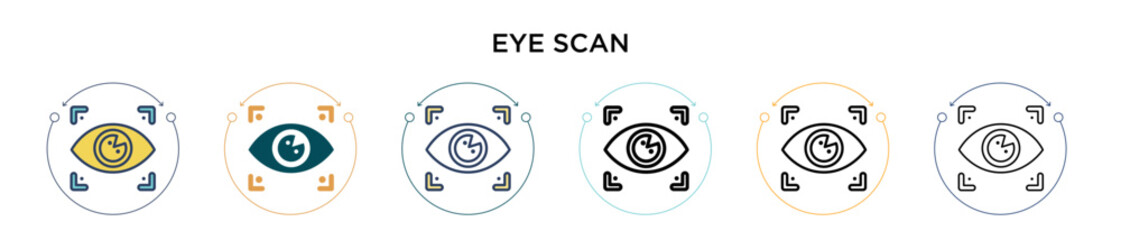 Poster - Eye scan icon in filled, thin line, outline and stroke style. Vector illustration of two colored and black eye scan vector icons designs can be used for mobile, ui, web