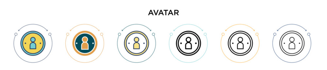 Poster - Avatar icon in filled, thin line, outline and stroke style. Vector illustration of two colored and black avatar vector icons designs can be used for mobile, ui, web