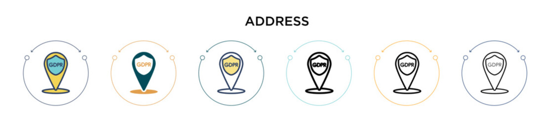 Aufkleber - Address icon in filled, thin line, outline and stroke style. Vector illustration of two colored and black address vector icons designs can be used for mobile, ui, web