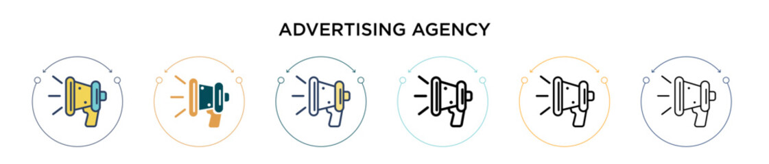 Poster - advertising agency icon in filled, thin line, outline and stroke style. vector illustration of two c