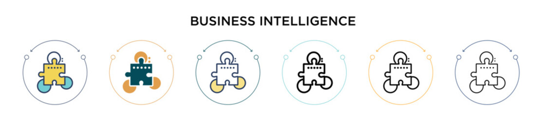 Poster - business intelligence icon in filled, thin line, outline and stroke style. vector illustration of tw