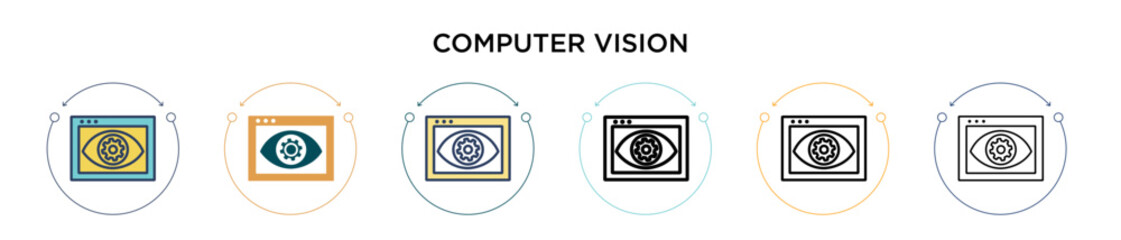 Poster - Computer vision icon in filled, thin line, outline and stroke style. Vector illustration of two colored and black computer vision vector icons designs can be used for mobile, ui, web