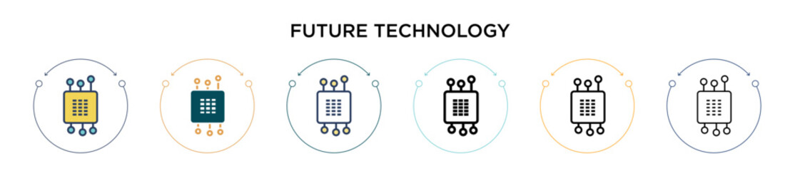 Poster - Future technology icon in filled, thin line, outline and stroke style. Vector illustration of two colored and black future technology vector icons designs can be used for mobile, ui, web