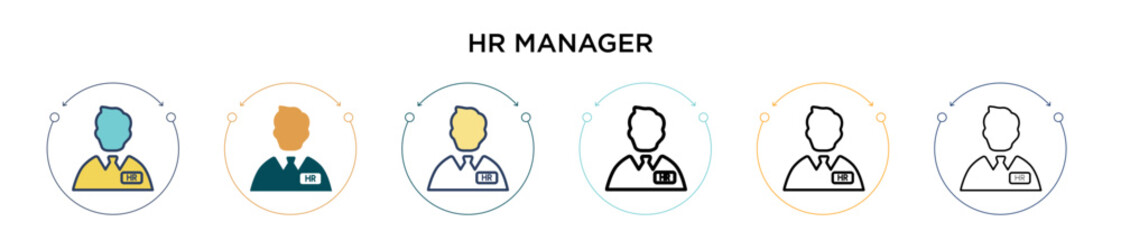Poster - Hr manager icon in filled, thin line, outline and stroke style. Vector illustration of two colored and black hr manager vector icons designs can be used for mobile, ui, web