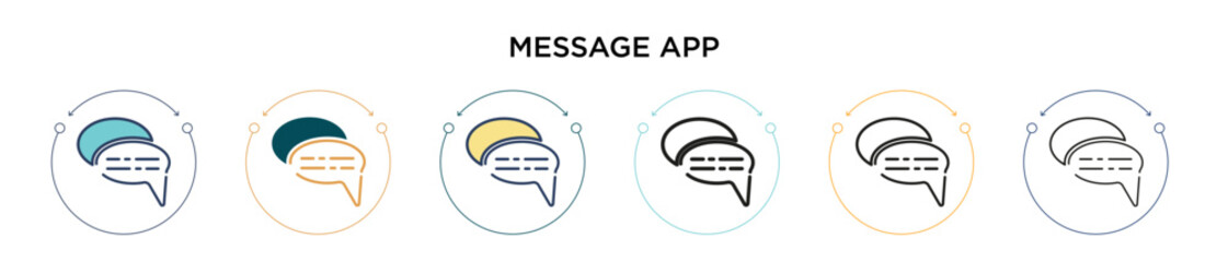 Poster - Message app icon in filled, thin line, outline and stroke style. Vector illustration of two colored and black message app vector icons designs can be used for mobile, ui, web