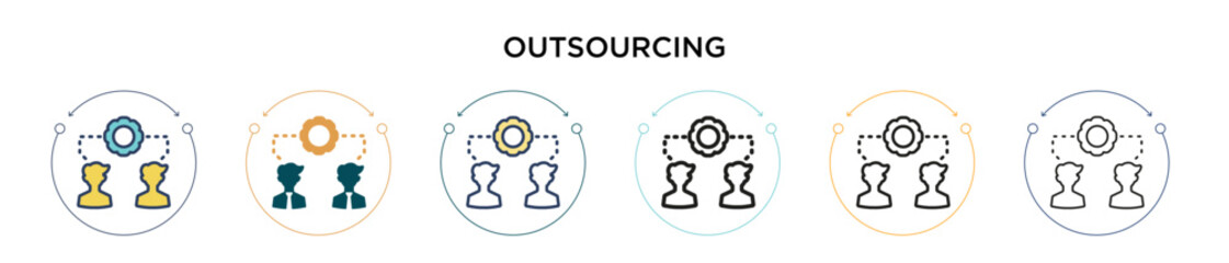 Poster - Outsourcing icon in filled, thin line, outline and stroke style. Vector illustration of two colored and black outsourcing vector icons designs can be used for mobile, ui, web