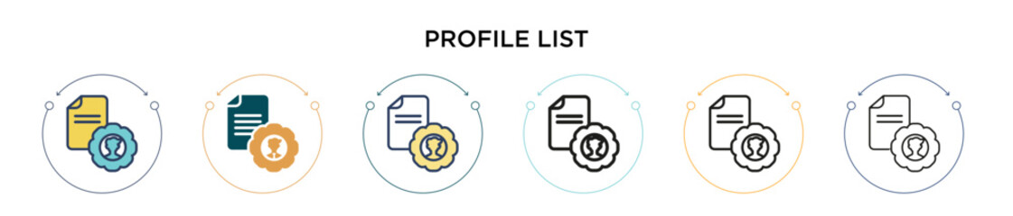 Poster - Profile list icon in filled, thin line, outline and stroke style. Vector illustration of two colored and black profile list vector icons designs can be used for mobile, ui, web