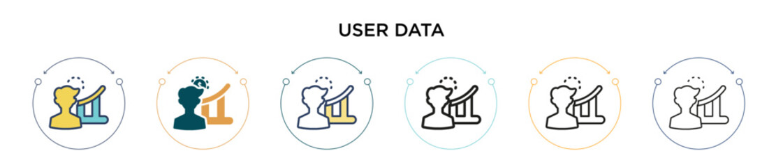 Poster - User data icon in filled, thin line, outline and stroke style. Vector illustration of two colored and black user data vector icons designs can be used for mobile, ui, web