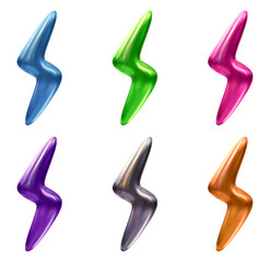 Poster - Set of lighting bolt icon in 3d rendering isolated on transparent background for electrical, thunder and energy concept.