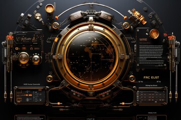 Abstract technology hud interface hologram elements neon lights, circle percent vitality innovation on hi tech future design. Generative AI