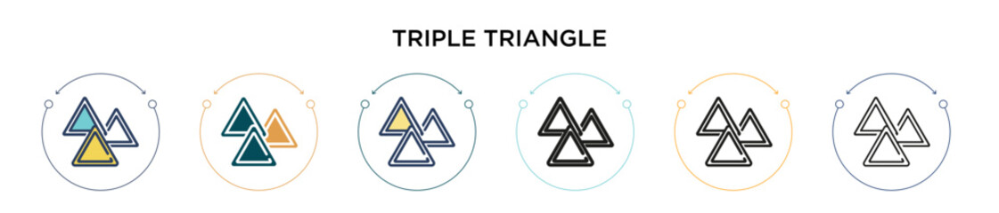 Poster - Triple triangle icon in filled, thin line, outline and stroke style. Vector illustration of two colored and black triple triangle vector icons designs can be used for mobile, ui, web