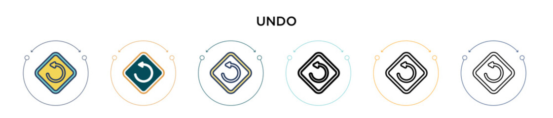 Poster - Undo icon in filled, thin line, outline and stroke style. Vector illustration of two colored and black undo vector icons designs can be used for mobile, ui, web