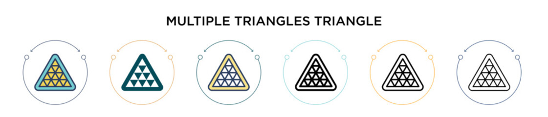 Wall Mural - Multiple triangles triangle icon in filled, thin line, outline and stroke style. Vector illustration of two colored and black multiple triangles triangle vector icons designs can be used for mobile,