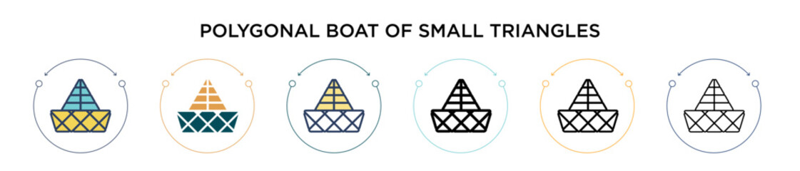Poster - Polygonal boat of small triangles icon in filled, thin line, outline and stroke style. Vector illustration of two colored and black polygonal boat of small triangles vector icons designs can be used