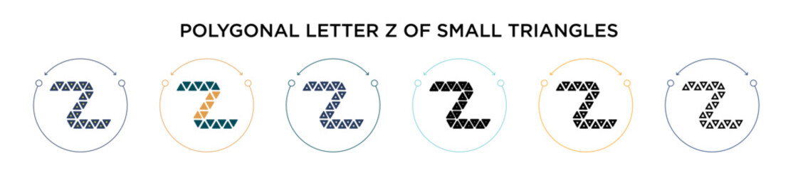 Poster - Polygonal letter z of small triangles icon in filled, thin line, outline and stroke style. Vector illustration of two colored and black polygonal letter z of small triangles vector icons designs can