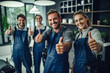 Satisfied disinfestation staff smiling and giving a thumbs-up gesture while standing in pest-free home, showcasing the positive outcome of a successful disinfestation service. Generative Ai