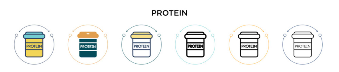 Protein icon in filled, thin line, outline and stroke style. Vector illustration of two colored and black protein vector icons designs can be used for mobile, ui, web