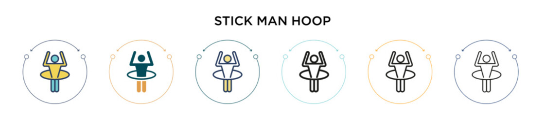 Stick man hoop icon in filled, thin line, outline and stroke style. Vector illustration of two colored and black stick man hoop vector icons designs can be used for mobile, ui, web