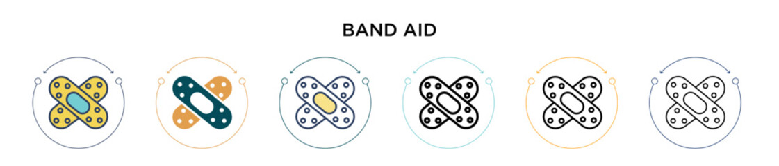 Poster - band aid icon in filled, thin line, outline and stroke style. vector illustration of two colored and
