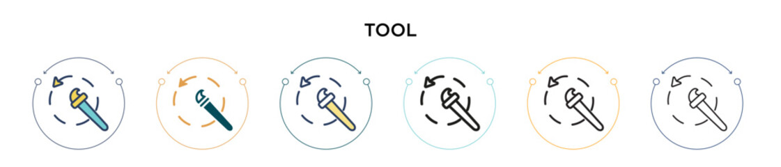 Poster - Tool icon in filled, thin line, outline and stroke style. Vector illustration of two colored and black tool vector icons designs can be used for mobile, ui, web