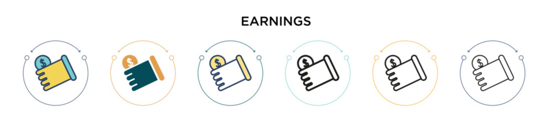 Poster - earnings icon in filled, thin line, outline and stroke style. vector illustration of two colored and