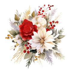  Christmas Flowers Watercolor Clip Art, Watercolor Illustration, Flowers Sublimation Design, Red White Flowers Clip Art.