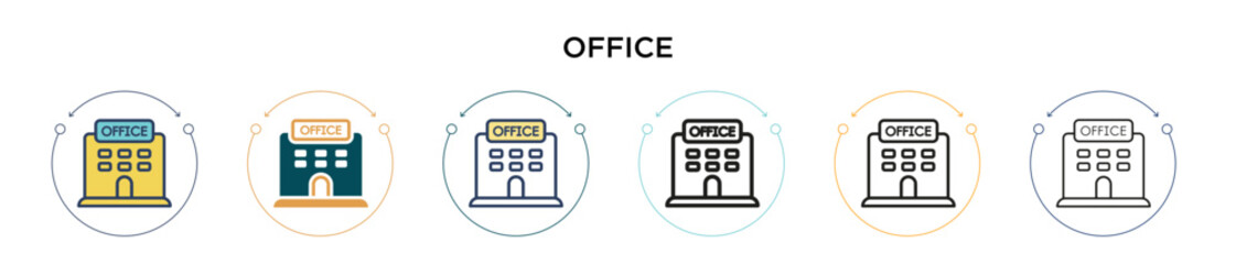 Poster - Office icon in filled, thin line, outline and stroke style. Vector illustration of two colored and black office vector icons designs can be used for mobile, ui, web
