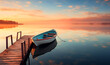 canvas print picture - entspannter Morgen am See am Steg zum Sonnenaufgang