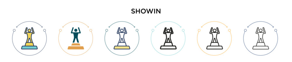 Poster - showin icon in filled, thin line, outline and stroke style. vector illustration of two colored and b