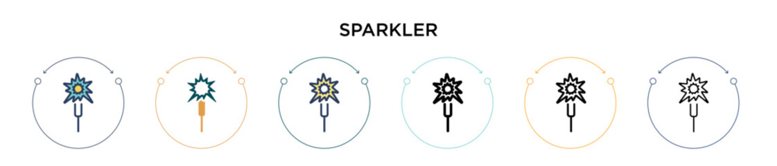 Poster - Sparkler icon in filled, thin line, outline and stroke style. Vector illustration of two colored and black sparkler vector icons designs can be used for mobile, ui, web