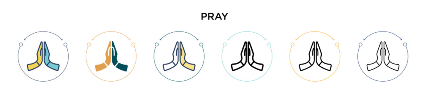 Pray icon in filled, thin line, outline and stroke style. Vector illustration of two colored and black pray vector icons designs can be used for mobile, ui, web